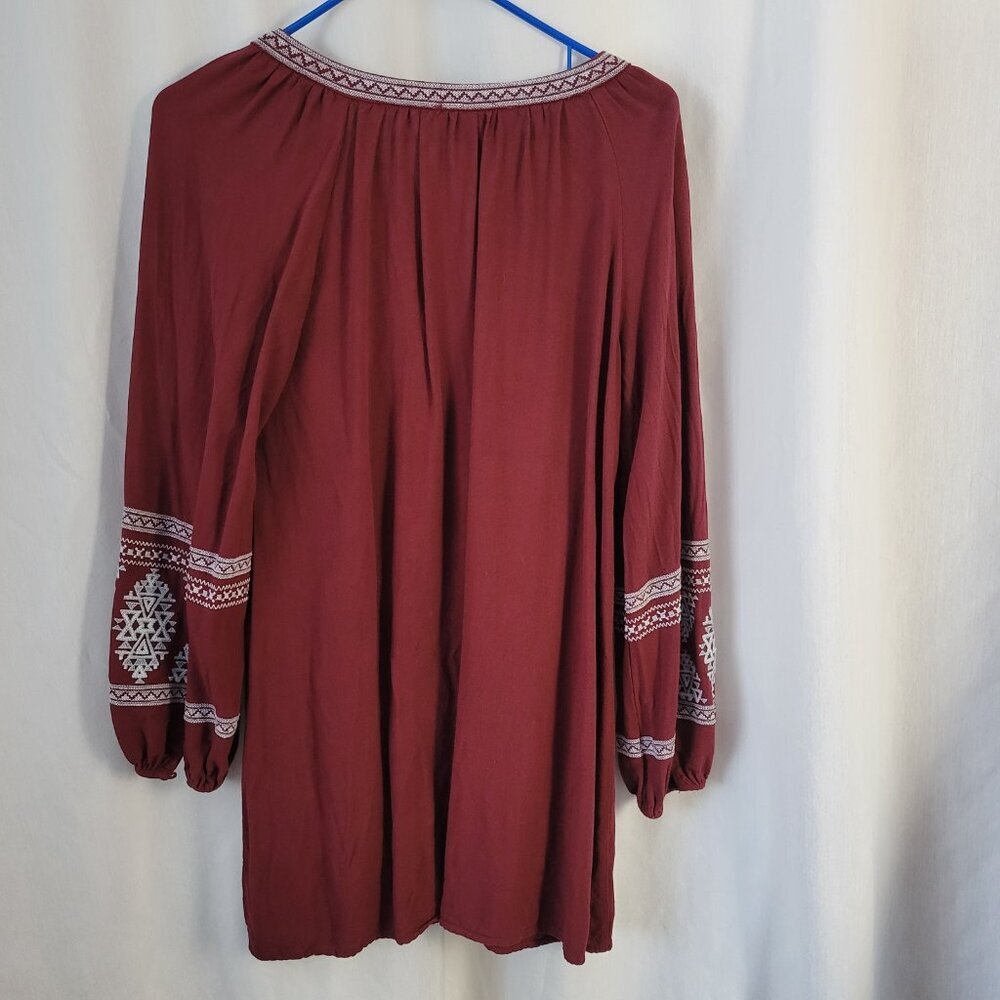 Blue Rain Top Peasant BOHO Tied Med. tassel Embroidered tunic cottage retro Rayo - Picture 2 of 13
